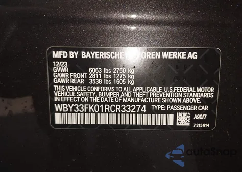 2024 BMW I5 Edrive40 из США, поврежденный, VIN WBY33FK01RCR33274